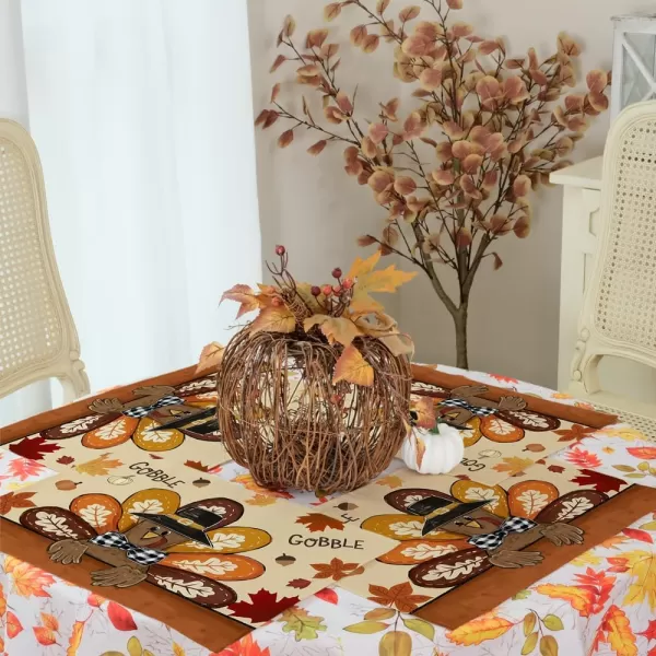 ARKENY Fall Thanksgiving Table Runner 13x72 InchesGive Thanks Gobble Turkey Seasonal Burlap Farmhouse Indoor Outdoor Autumn Table Runner for Home AT49772Multicolor Placemats Set of 4  12X18