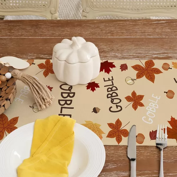 ARKENY Fall Thanksgiving Table Runner 13x72 InchesGive Thanks Gobble Turkey Seasonal Burlap Farmhouse Indoor Outdoor Autumn Table Runner for Home AT49772Multi Color Table Runner  13X60