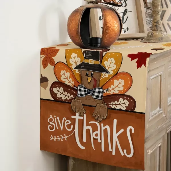 ARKENY Fall Thanksgiving Table Runner 13x72 InchesGive Thanks Gobble Turkey Seasonal Burlap Farmhouse Indoor Outdoor Autumn Table Runner for Home AT49772Multi Color Table Runner  13X90