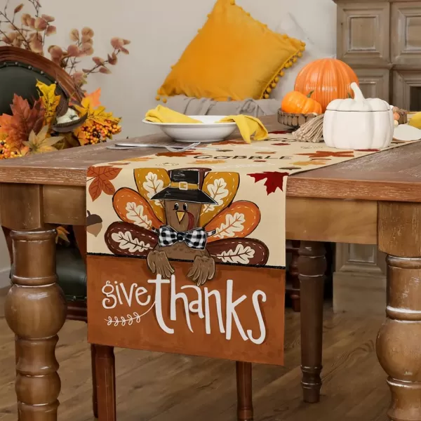 ARKENY Fall Thanksgiving Table Runner 13x72 InchesGive Thanks Gobble Turkey Seasonal Burlap Farmhouse Indoor Outdoor Autumn Table Runner for Home AT49772Multi Color Table Runner  13X90