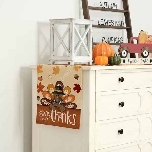 ARKENY Fall Thanksgiving Table Runner 13x72 InchesGive Thanks Gobble Turkey Seasonal Burlap Farmhouse Indoor Outdoor Autumn Table Runner for Home AT49772Multi Color Table Runner  13X90