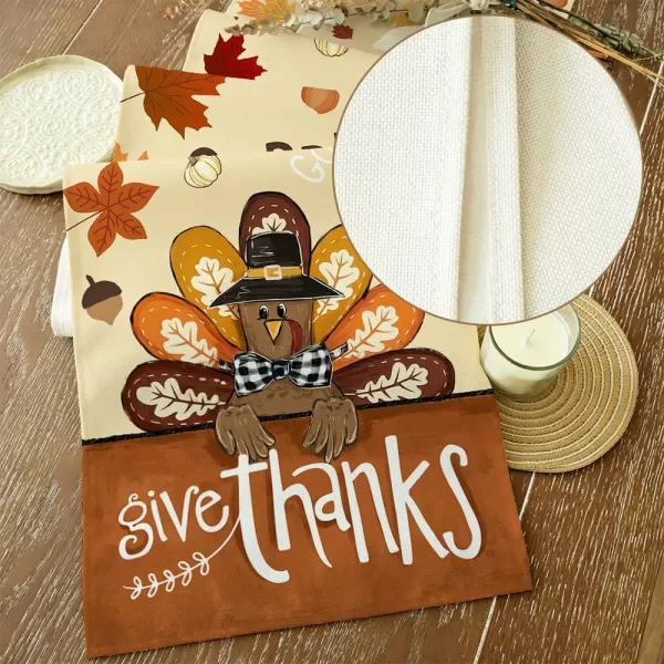 ARKENY Fall Thanksgiving Table Runner 13x72 InchesGive Thanks Gobble Turkey Seasonal Burlap Farmhouse Indoor Outdoor Autumn Table Runner for Home AT49772Multi Color Table Runner  13X72