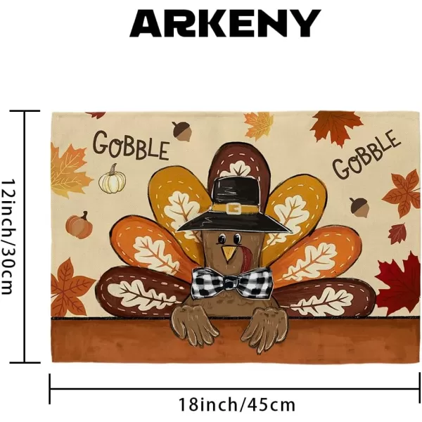 ARKENY Fall Thanksgiving Table Runner 13x72 InchesGive Thanks Gobble Turkey Seasonal Burlap Farmhouse Indoor Outdoor Autumn Table Runner for Home AT49772Multicolor Placemats Set of 4  12X18