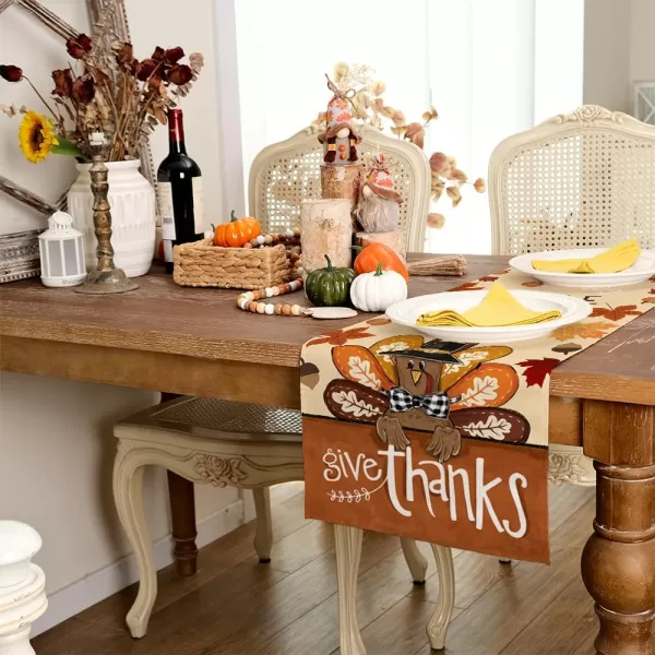 ARKENY Fall Thanksgiving Table Runner 13x72 InchesGive Thanks Gobble Turkey Seasonal Burlap Farmhouse Indoor Outdoor Autumn Table Runner for Home AT49772Multi Color Table Runner  13X48