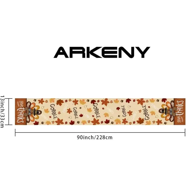 ARKENY Fall Thanksgiving Table Runner 13x72 InchesGive Thanks Gobble Turkey Seasonal Burlap Farmhouse Indoor Outdoor Autumn Table Runner for Home AT49772Multi Color Table Runner  13X90