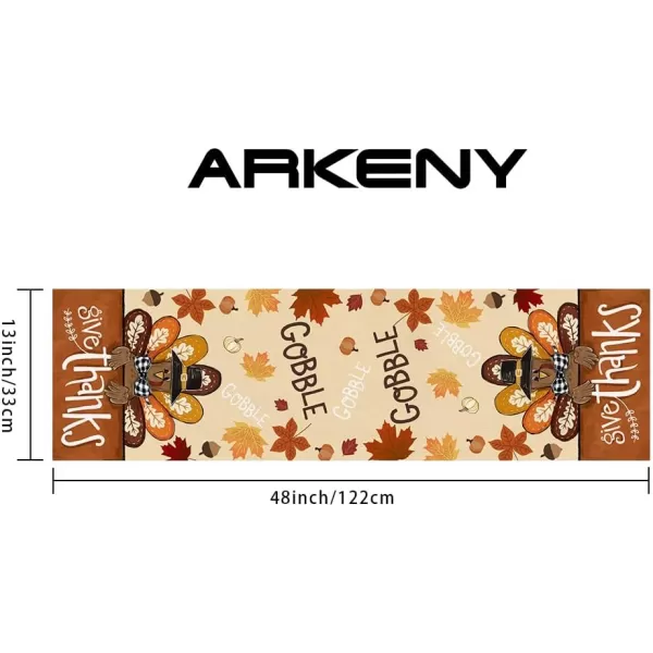 ARKENY Fall Thanksgiving Table Runner 13x72 InchesGive Thanks Gobble Turkey Seasonal Burlap Farmhouse Indoor Outdoor Autumn Table Runner for Home AT49772Multi Color Table Runner  13X48