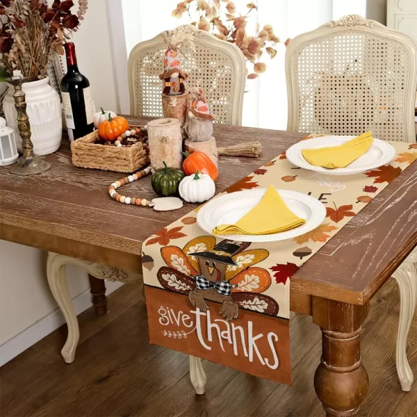 ARKENY Fall Thanksgiving Table Runner 13x72 InchesGive Thanks Gobble Turkey Seasonal Burlap Farmhouse Indoor Outdoor Autumn Table Runner for Home AT49772Multi Color Table Runner  13X48