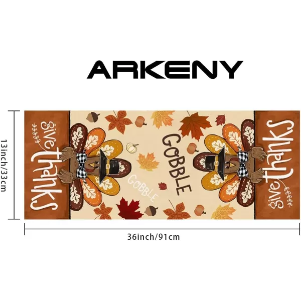 ARKENY Fall Thanksgiving Table Runner 13x72 InchesGive Thanks Gobble Turkey Seasonal Burlap Farmhouse Indoor Outdoor Autumn Table Runner for Home AT49772Multi Color Table Runner  13X36