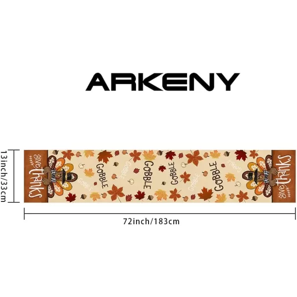 ARKENY Fall Thanksgiving Table Runner 13x72 InchesGive Thanks Gobble Turkey Seasonal Burlap Farmhouse Indoor Outdoor Autumn Table Runner for Home AT49772Multi Color Table Runner  13X72