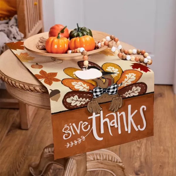 ARKENY Fall Thanksgiving Table Runner 13x72 InchesGive Thanks Gobble Turkey Seasonal Burlap Farmhouse Indoor Outdoor Autumn Table Runner for Home AT49772Multi Color Table Runner  13X36