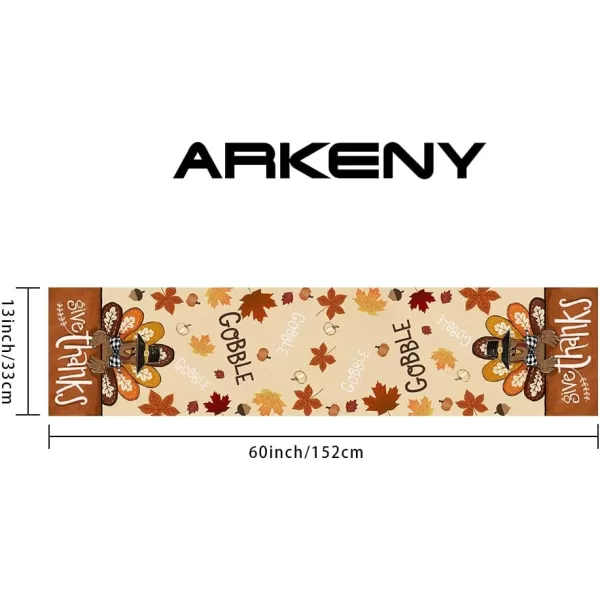 ARKENY Fall Thanksgiving Table Runner 13x72 InchesGive Thanks Gobble Turkey Seasonal Burlap Farmhouse Indoor Outdoor Autumn Table Runner for Home AT49772Multi Color Table Runner  13X60