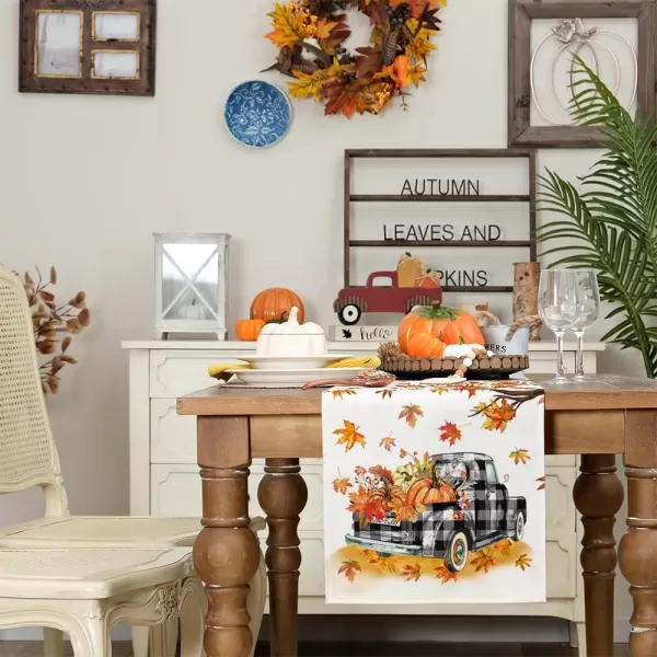 ARKENY Fall Thanksgiving Table Runner 13x72 InchesMaple Leaves Pumpkin Buffalo Plaid Truck Seasonal Burlap Farmhouse Indoor Autumn Table Runner for HomeARKENY Fall Thanksgiving Table Runner 13x72 InchesMaple Leaves Pumpkin Buffalo Plaid Truck Seasonal Burlap Farmhouse Indoor Autumn Table Runner for Home