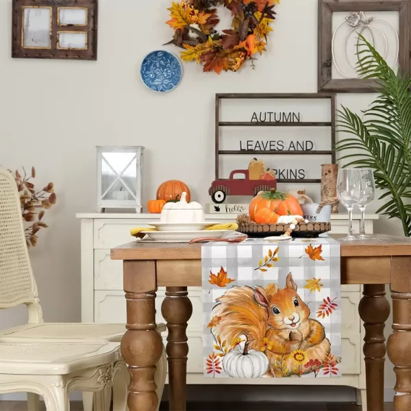 ARKENY Fall Thanksgiving Table Runner 13x72 InchesSquirrel Pumpkins Maple Leaves Seasonal Burlap Gray Plaid Farmhouse Indoor Outdoor Autumn Table Runner for Home AT49572ARKENY Fall Thanksgiving Table Runner 13x72 InchesSquirrel Pumpkins Maple Leaves Seasonal Burlap Gray Plaid Farmhouse Indoor Outdoor Autumn Table Runner for Home AT49572