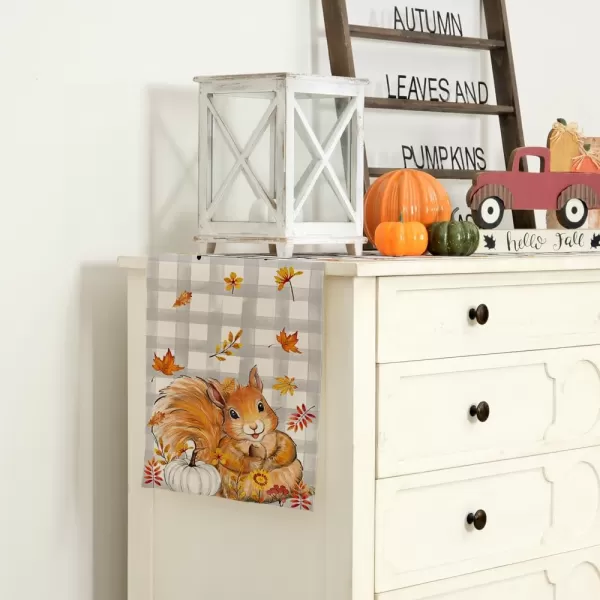 ARKENY Fall Thanksgiving Table Runner 13x72 InchesSquirrel Pumpkins Maple Leaves Seasonal Burlap Gray Plaid Farmhouse Indoor Outdoor Autumn Table Runner for Home AT49572ARKENY Fall Thanksgiving Table Runner 13x72 InchesSquirrel Pumpkins Maple Leaves Seasonal Burlap Gray Plaid Farmhouse Indoor Outdoor Autumn Table Runner for Home AT49572