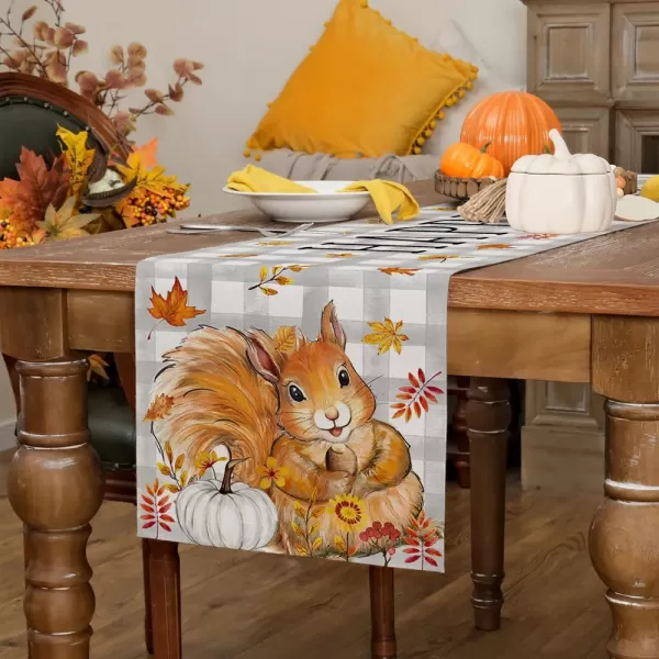 ARKENY Fall Thanksgiving Table Runner 13x72 InchesSquirrel Pumpkins Maple Leaves Seasonal Burlap Gray Plaid Farmhouse Indoor Outdoor Autumn Table Runner for Home AT49572ARKENY Fall Thanksgiving Table Runner 13x72 InchesSquirrel Pumpkins Maple Leaves Seasonal Burlap Gray Plaid Farmhouse Indoor Outdoor Autumn Table Runner for Home AT49572