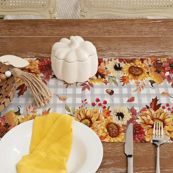 ARKENY Fall Thanksgiving Table Runner 13x72 InchesSunflower Pumpkin Orange Seasonal Burlap Gray Plaid Farmhouse Indoor Outdoor Autumn Table Runner for Home Party AT49372ARKENY Fall Thanksgiving Table Runner 13x72 InchesSunflower Pumpkin Orange Seasonal Burlap Gray Plaid Farmhouse Indoor Outdoor Autumn Table Runner for Home Party AT49372