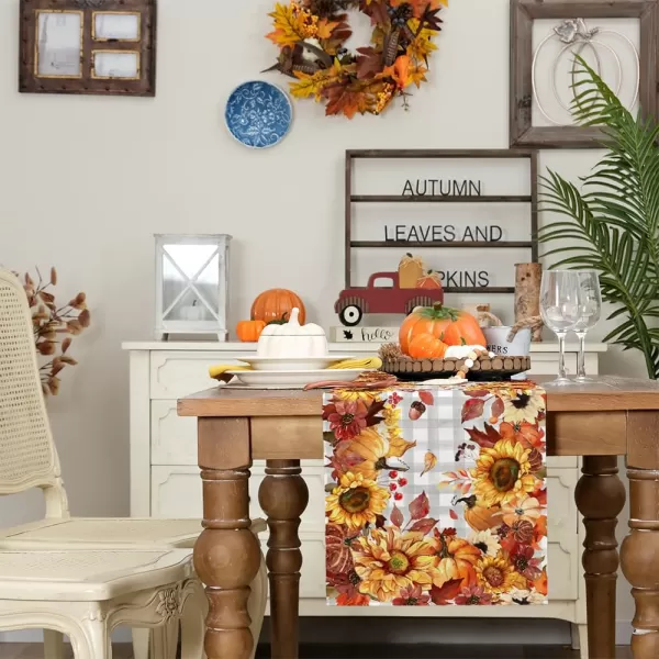 ARKENY Fall Thanksgiving Table Runner 13x72 InchesSunflower Pumpkin Orange Seasonal Burlap Gray Plaid Farmhouse Indoor Outdoor Autumn Table Runner for Home Party AT49372ARKENY Fall Thanksgiving Table Runner 13x72 InchesSunflower Pumpkin Orange Seasonal Burlap Gray Plaid Farmhouse Indoor Outdoor Autumn Table Runner for Home Party AT49372