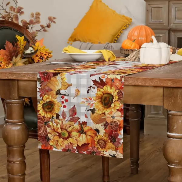 ARKENY Fall Thanksgiving Table Runner 13x72 InchesSunflower Pumpkin Orange Seasonal Burlap Gray Plaid Farmhouse Indoor Outdoor Autumn Table Runner for Home Party AT49372ARKENY Fall Thanksgiving Table Runner 13x72 InchesSunflower Pumpkin Orange Seasonal Burlap Gray Plaid Farmhouse Indoor Outdoor Autumn Table Runner for Home Party AT49372