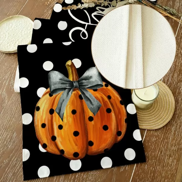 ARKENY Halloween Placemats 12x18 Inches Set of 4 Pumpkin Polka Dots Seasonal Burlap Stripe Farmhouse Indoor Kitchen Dining Table Decorations for Home Party AP45318Multi Color Table Runner  13X72