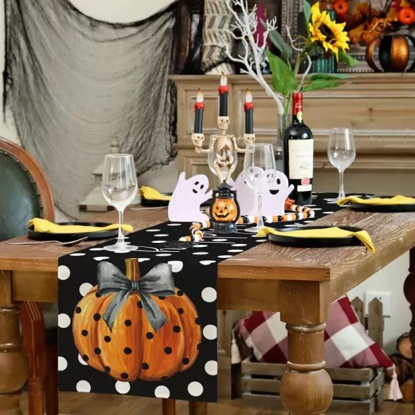 ARKENY Halloween Placemats 12x18 Inches Set of 4 Pumpkin Polka Dots Seasonal Burlap Stripe Farmhouse Indoor Kitchen Dining Table Decorations for Home Party AP45318Multi Color Table Runner  13X72