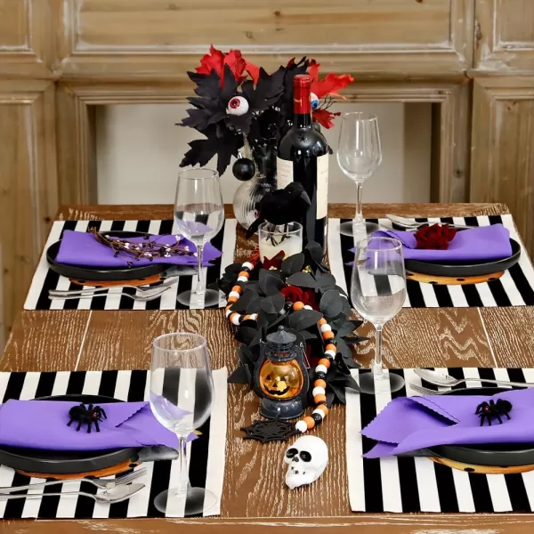 ARKENY Halloween Placemats 12x18 Inches Set of 4 Pumpkin Polka Dots Seasonal Burlap Stripe Farmhouse Indoor Kitchen Dining Table Decorations for Home Party AP45318Multicolor Placemats Set of 4  12X18