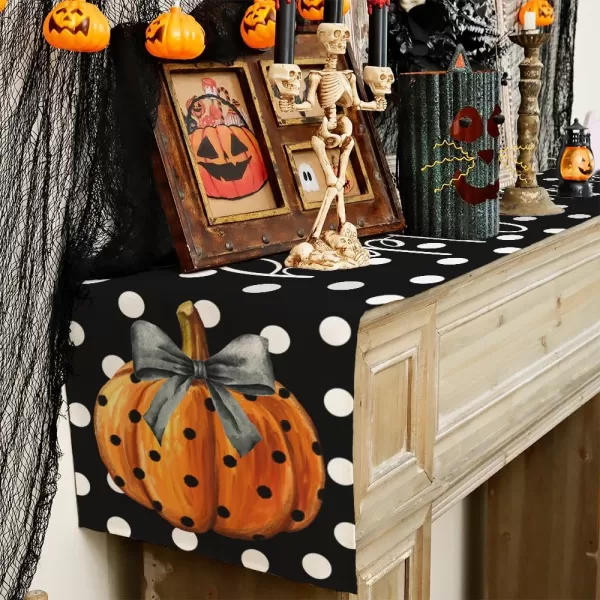 ARKENY Halloween Placemats 12x18 Inches Set of 4 Pumpkin Polka Dots Seasonal Burlap Stripe Farmhouse Indoor Kitchen Dining Table Decorations for Home Party AP45318Multi Color Table Runner  13X72