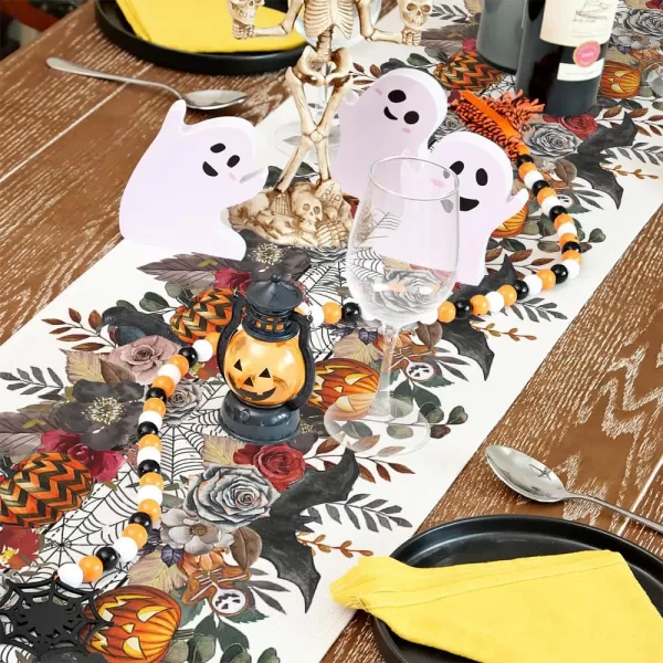 ARKENY Halloween Pumpkin Flower Spider Web Bat Placemats 12x18 Inches Set of 4Seasonal Farmhouse Indoor Kitchen Dining Table Decorations for Home Party AP16418Multi Color Table Runner  13X120