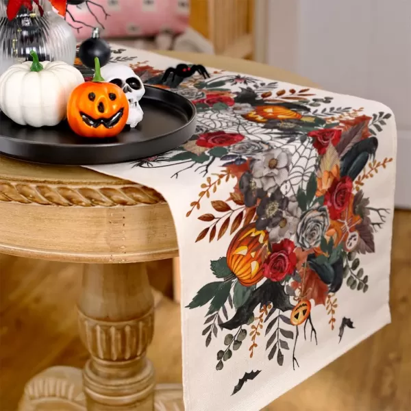 ARKENY Halloween Pumpkin Flower Spider Web Bat Placemats 12x18 Inches Set of 4Seasonal Farmhouse Indoor Kitchen Dining Table Decorations for Home Party AP16418Multi Color Table Runner  13X48