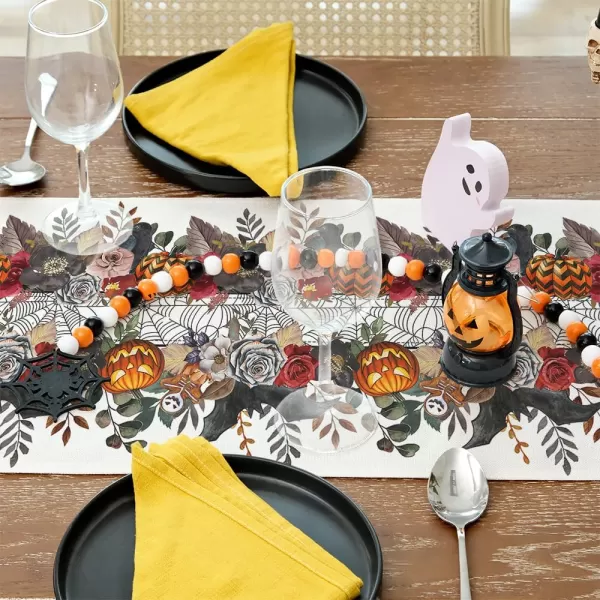 ARKENY Halloween Pumpkin Flower Spider Web Bat Placemats 12x18 Inches Set of 4Seasonal Farmhouse Indoor Kitchen Dining Table Decorations for Home Party AP16418Multi Color Table Runner  13X120