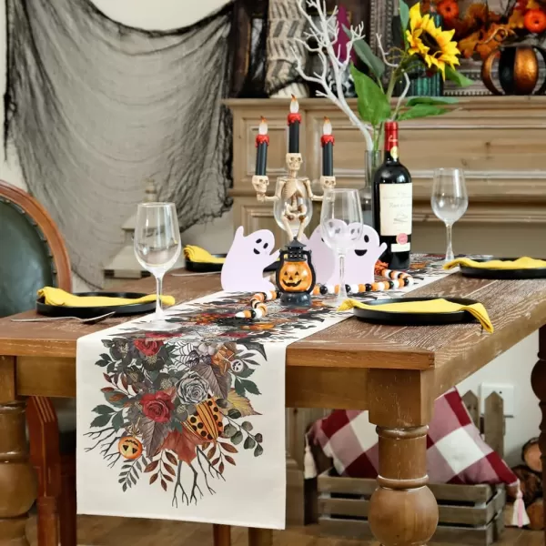 ARKENY Halloween Pumpkin Flower Spider Web Bat Placemats 12x18 Inches Set of 4Seasonal Farmhouse Indoor Kitchen Dining Table Decorations for Home Party AP16418Multi Color Table Runner  13X108