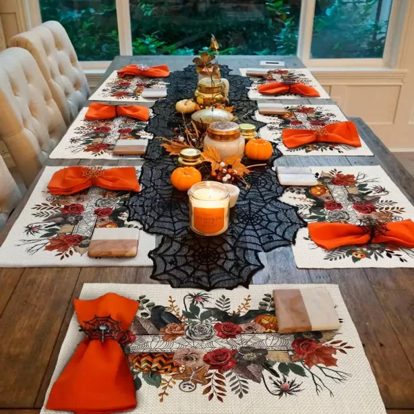 ARKENY Halloween Pumpkin Flower Spider Web Bat Placemats 12x18 Inches Set of 4Seasonal Farmhouse Indoor Kitchen Dining Table Decorations for Home Party AP16418Multicolor Placemats Set of 4  12X18