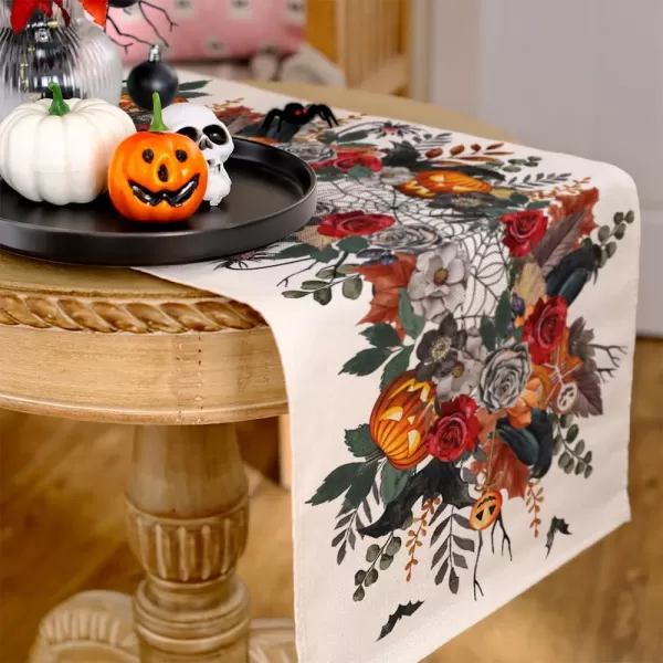 ARKENY Halloween Pumpkin Flower Spider Web Bat Placemats 12x18 Inches Set of 4Seasonal Farmhouse Indoor Kitchen Dining Table Decorations for Home Party AP16418Multi Color Table Runner  13X36