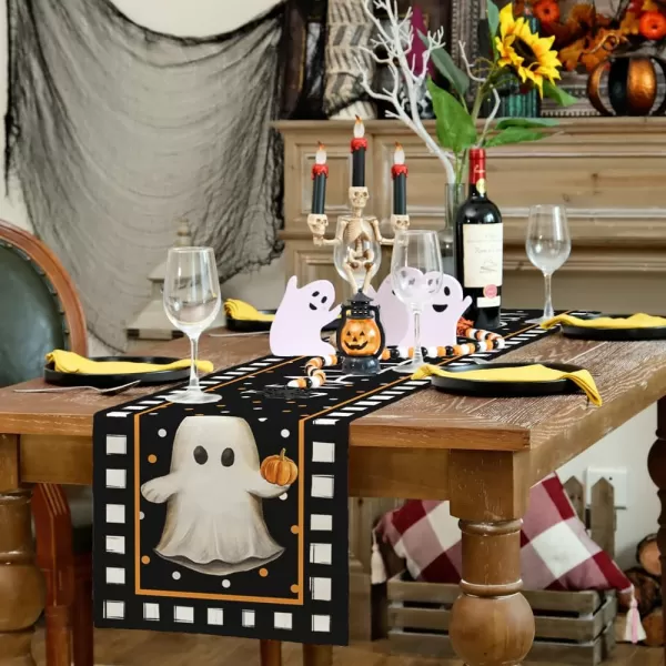 ARKENY Halloween Table Runner 13x36 Inches Pumpkin Spooky Ghost Seasonal Burlap Polka Dots Farmhouse Indoor Kitchen Dining Table Decorations for Home Party AT45436Black Table Runner  13X72