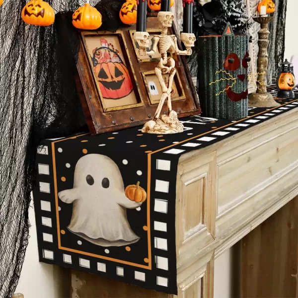 ARKENY Halloween Table Runner 13x36 Inches Pumpkin Spooky Ghost Seasonal Burlap Polka Dots Farmhouse Indoor Kitchen Dining Table Decorations for Home Party AT45436Black Table Runner  13X72