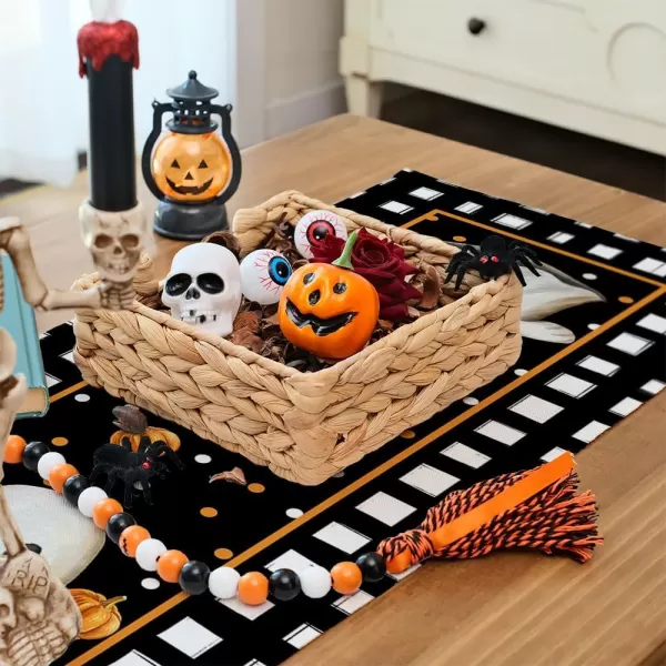 ARKENY Halloween Table Runner 13x36 Inches Pumpkin Spooky Ghost Seasonal Burlap Polka Dots Farmhouse Indoor Kitchen Dining Table Decorations for Home Party AT45436Black Table Runner  13X48