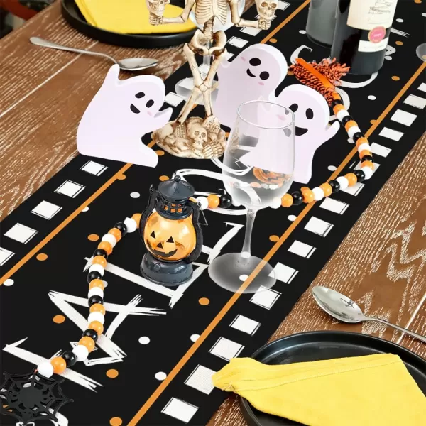 ARKENY Halloween Table Runner 13x36 Inches Pumpkin Spooky Ghost Seasonal Burlap Polka Dots Farmhouse Indoor Kitchen Dining Table Decorations for Home Party AT45436Black Table Runner  13X72