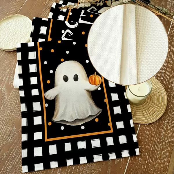 ARKENY Halloween Table Runner 13x36 Inches Pumpkin Spooky Ghost Seasonal Burlap Polka Dots Farmhouse Indoor Kitchen Dining Table Decorations for Home Party AT45436Black Table Runner  13X108