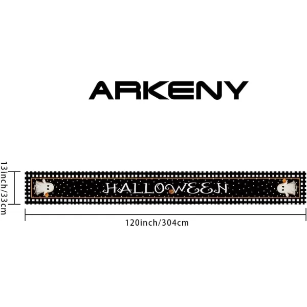 ARKENY Halloween Table Runner 13x36 Inches Pumpkin Spooky Ghost Seasonal Burlap Polka Dots Farmhouse Indoor Kitchen Dining Table Decorations for Home Party AT45436Black Table Runner  13X120