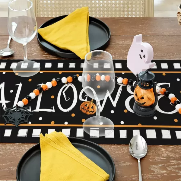 ARKENY Halloween Table Runner 13x36 Inches Pumpkin Spooky Ghost Seasonal Burlap Polka Dots Farmhouse Indoor Kitchen Dining Table Decorations for Home Party AT45436Black Table Runner  13X108