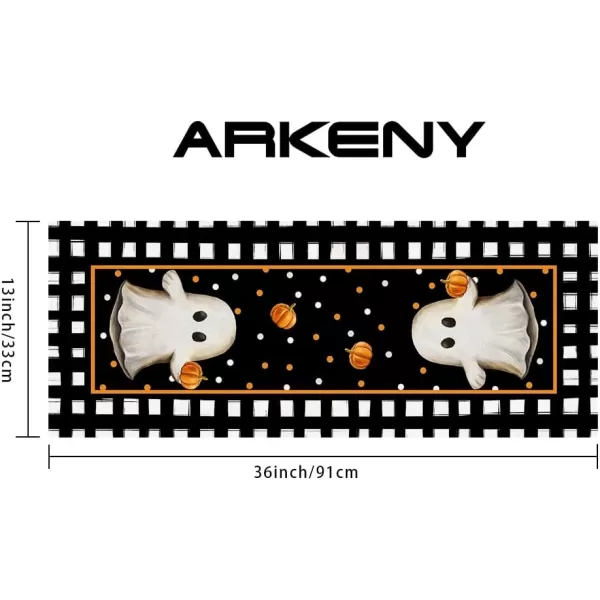 ARKENY Halloween Table Runner 13x36 Inches Pumpkin Spooky Ghost Seasonal Burlap Polka Dots Farmhouse Indoor Kitchen Dining Table Decorations for Home Party AT45436Black Table Runner  13X36