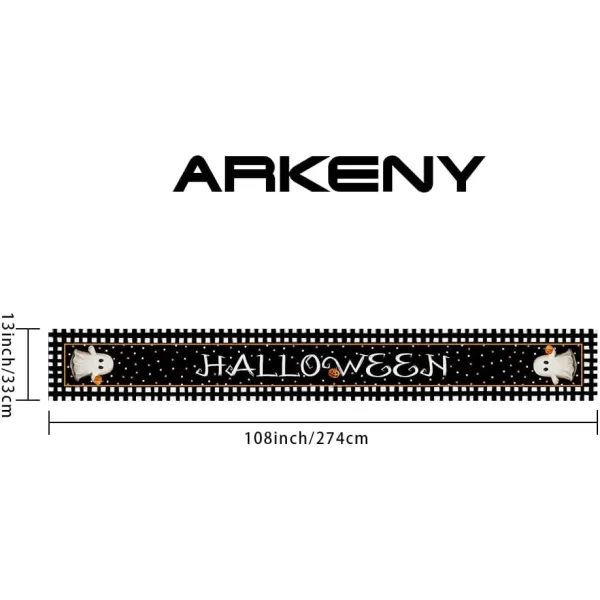 ARKENY Halloween Table Runner 13x36 Inches Pumpkin Spooky Ghost Seasonal Burlap Polka Dots Farmhouse Indoor Kitchen Dining Table Decorations for Home Party AT45436Black Table Runner  13X108