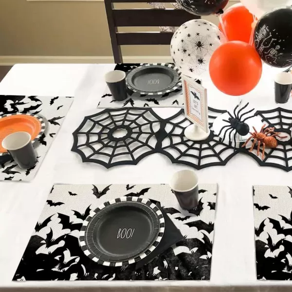 ARKENY Halloween Table Runner 13x72 Inches Black Bat Seasonal Farmhouse Indoor Kitchen Dining Table Decorations for Home Party AT02572Offwhite Placemats Set of 4  12X18