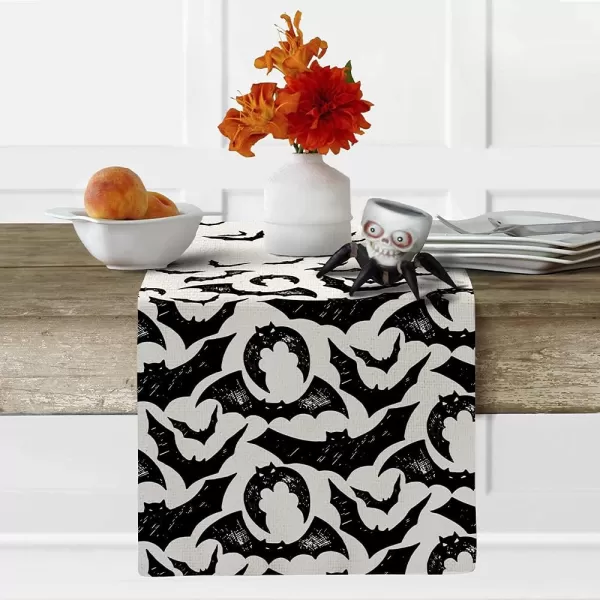 ARKENY Halloween Table Runner 13x72 Inches Black Bat Seasonal Farmhouse Indoor Kitchen Dining Table Decorations for Home Party AT02572Offwhite Table Runner  13X72