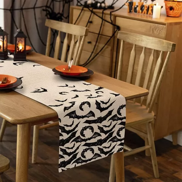 ARKENY Halloween Table Runner 13x72 Inches Black Bat Seasonal Farmhouse Indoor Kitchen Dining Table Decorations for Home Party AT02572Offwhite Table Runner  13X72