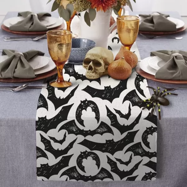 ARKENY Halloween Table Runner 13x72 Inches Black Bat Seasonal Farmhouse Indoor Kitchen Dining Table Decorations for Home Party AT02572Offwhite Table Runner  13X72