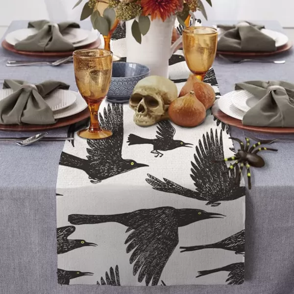 ARKENY Halloween Table Runner 13x72 Inches Black Crow Silhouette Seasonal Burlap Farmhouse Indoor Kitchen Dining Table Decorations for Home Party AT01172Offwhite Table Runner  13X72