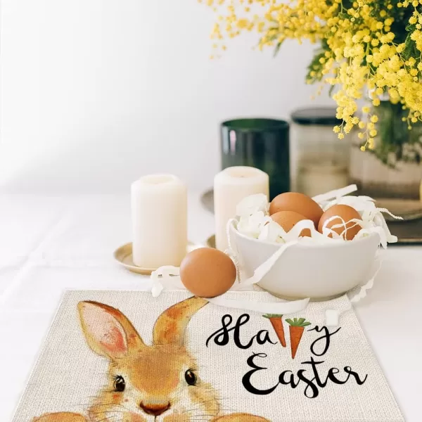 ARKENY Happy Easter Rabbits Carrot Placemats 18x12 Inches Seasonal Spring Dcor Bunny Holiday Farmhouse Indoor Vintage Theme Gathering Dinner Party Decorationsplacemats 12X18