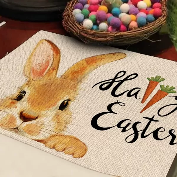 ARKENY Happy Easter Rabbits Carrot Placemats 18x12 Inches Seasonal Spring Dcor Bunny Holiday Farmhouse Indoor Vintage Theme Gathering Dinner Party Decorationsplacemats 12X18
