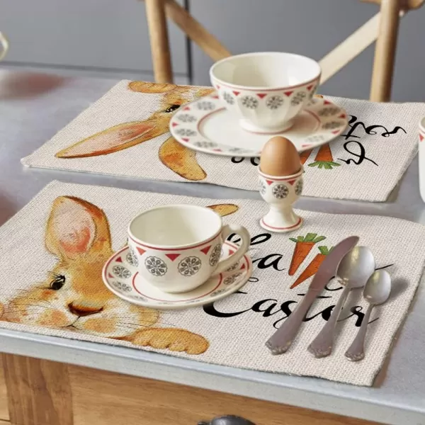 ARKENY Happy Easter Rabbits Carrot Placemats 18x12 Inches Seasonal Spring Dcor Bunny Holiday Farmhouse Indoor Vintage Theme Gathering Dinner Party Decorationsplacemats 12X18