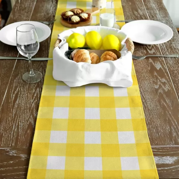 ARKENY Happy Fall Thanksgiving Table Runner 13x72 InchesPumpkins LeavesSeasonal Burlap Farmhouse Blue Truck Indoor Outdoor Autumn Table Runner for Home Orange PlaidYellow Table Runner  13X72